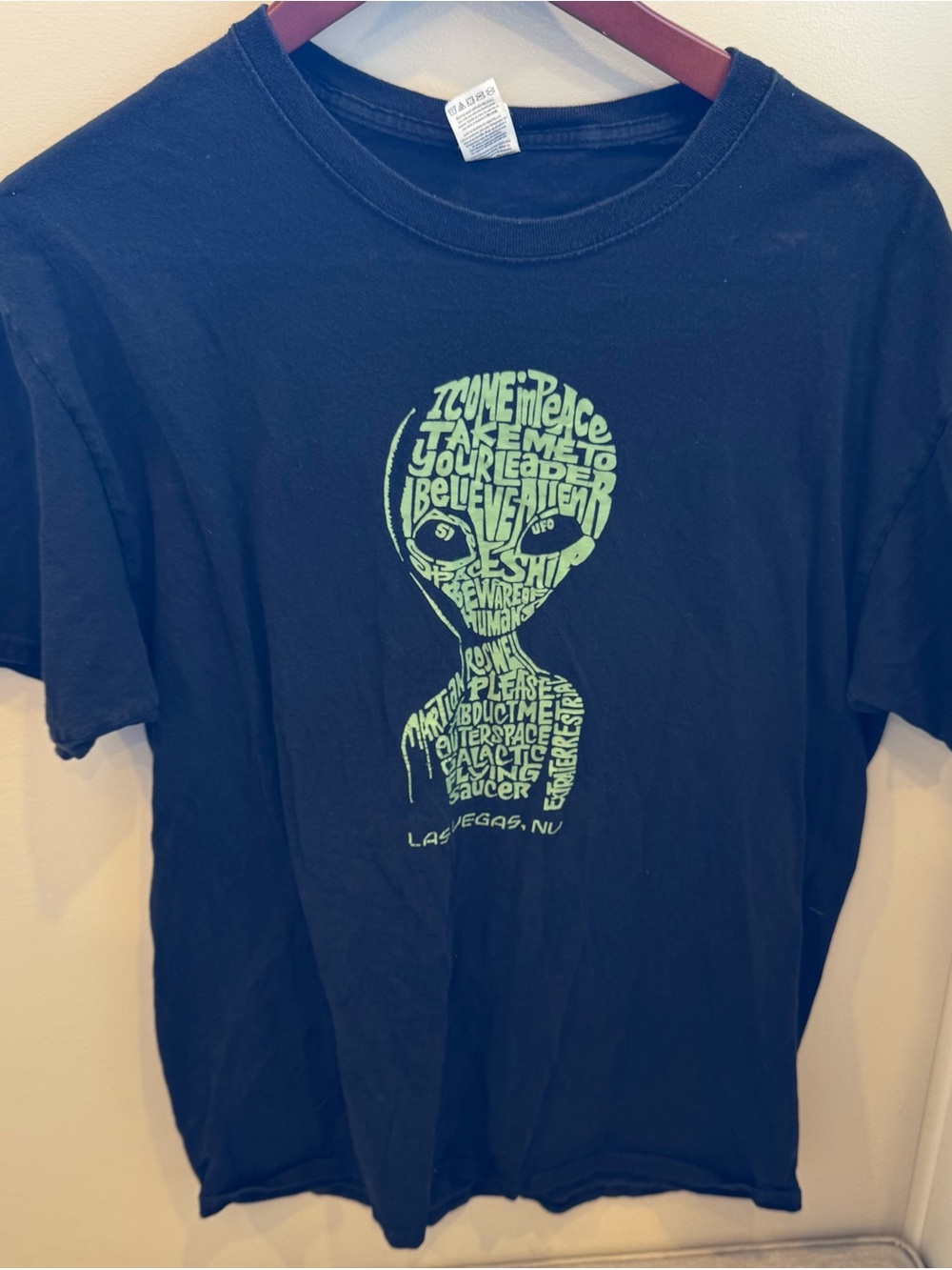 Fruit of the Loom Black Short-Sleeve Tee with Neon Green Alien Graphic